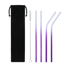 4 шт./партия, 304 цвет, меняющая металлическая соломинка, градиентные многоразовые трубочки, креативные СОП цвета, питьевая солома, Чистая щетка с подарочной сумкой