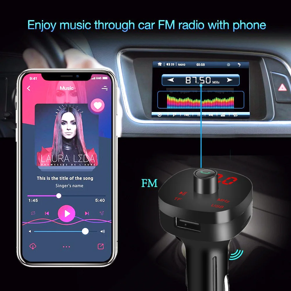 Беспроводной автомобильный mp3-плеер аудио адаптер 4,0+ EDR Bluetooth Hands free автомобильный комплект fm-передатчик двойной USB телефон зарядное устройство для автомобиля стерео
