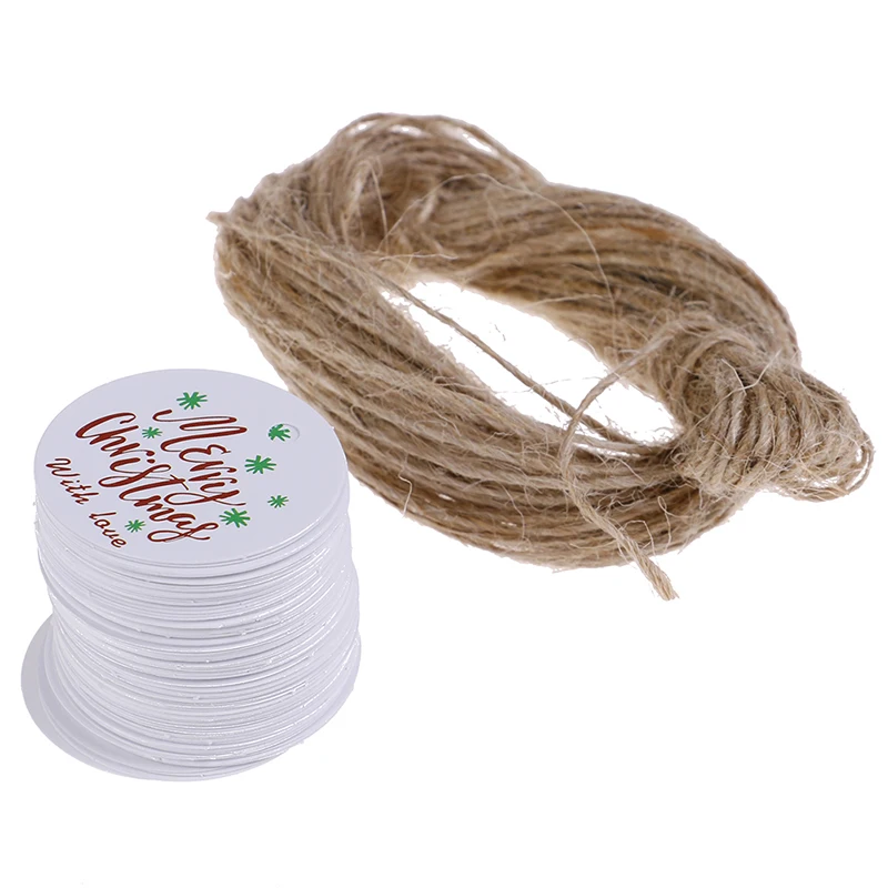 

100PCS/Lot DIY Letter Merry Christmas Kraft Paper Gift Tags With Jute Twine DIY Crafts with rope