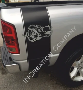 

For 2 Truck vinyl decals racing stripes Dodge Ram rear bed skull logo hemi mopar bee