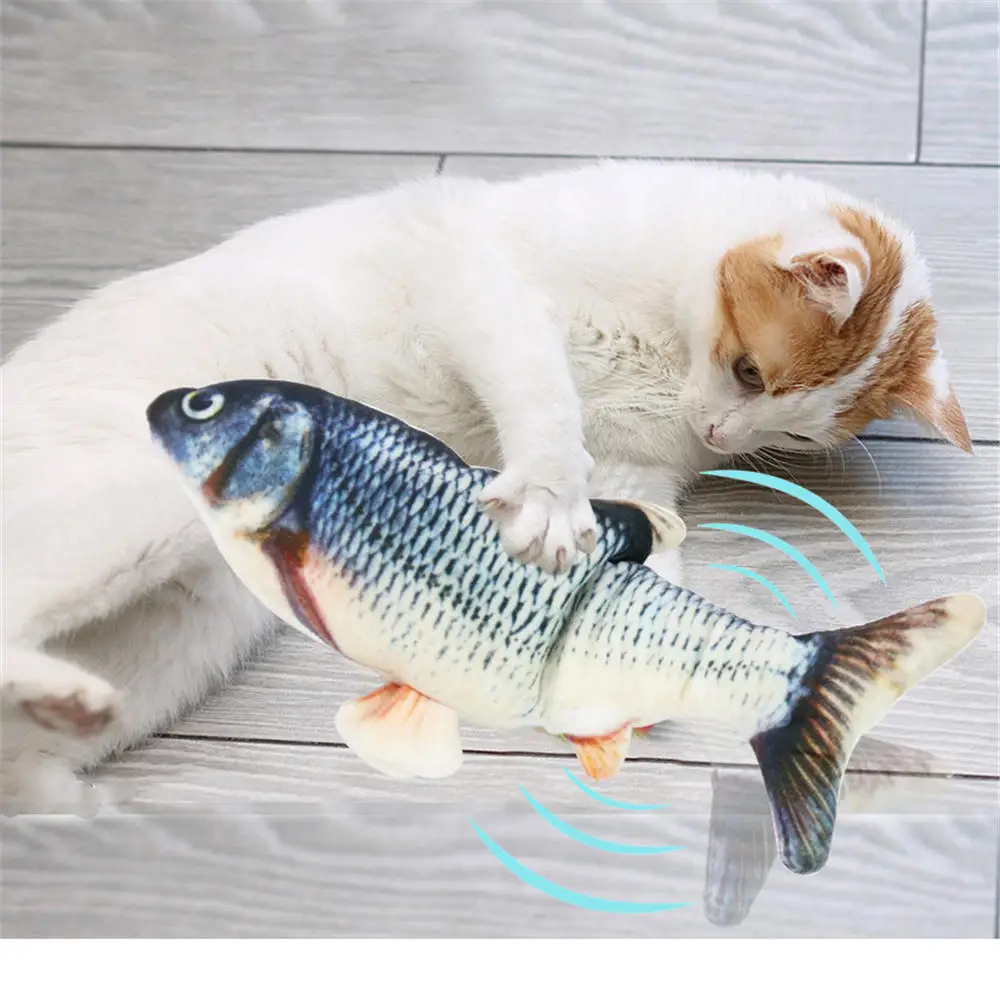 Electric Cat Toys Plush 3D Interactive Electronic USB Bite Resistant Chew Molar Simulation Dancing Fish Toy Kitten Grinding Claw