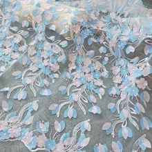 GLace 1Y/лот 3D шифон цветок вышивка из кружевной сетчатой ткани для женщин платье ткань Аксессуары Украшение домашних штор TX1382