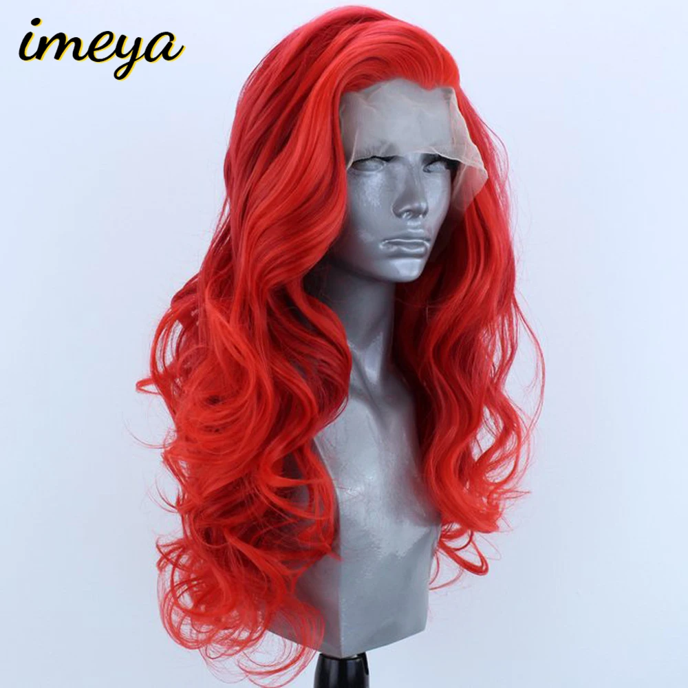 

Imeya 150% Density Red Color Synthetic Lace Front Wigs Water Wave Heat Resistant Wigs With Natural Part Wig for Women
