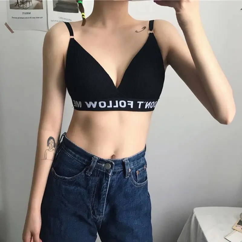 

Sexy Korean Fashion Anti-goal Wrapped Chest Cross Beauty Back Tube Top Triangle Cup Letters Printed Stretch Freedom Bra