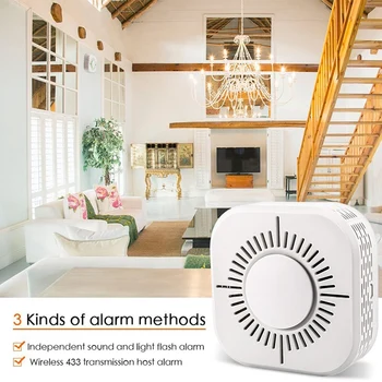 

3Pcs Smoke Detector for Smart Home Automation Wireless 433MHz Fire Safety Alarm Sensor C50W Wireless Smoke Fire Detector