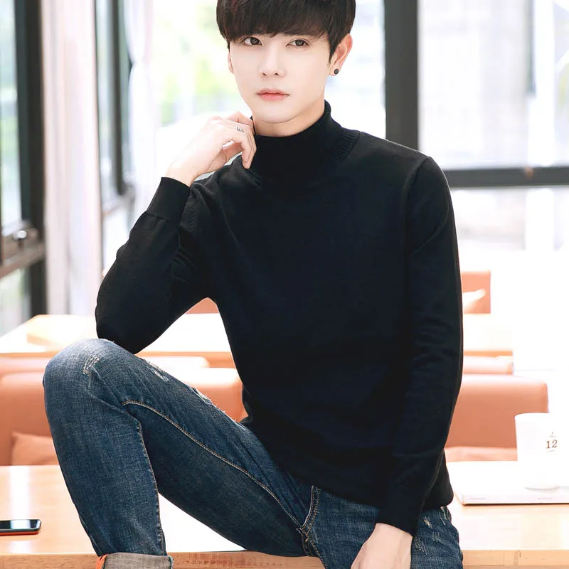 

Solid Color Turtleneck Sweater Men Classic Knitted Mens Sweaters 2019 Spring Autumn Casual Turtle Neck Collar Slim Fit Pullover