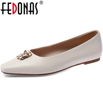 

FEDONAS 2020 Basic Shoes Woman Flats Casual Square Toe Spring Lazy Loafers Shoes Woman Cow Leather Female Flats Shoes