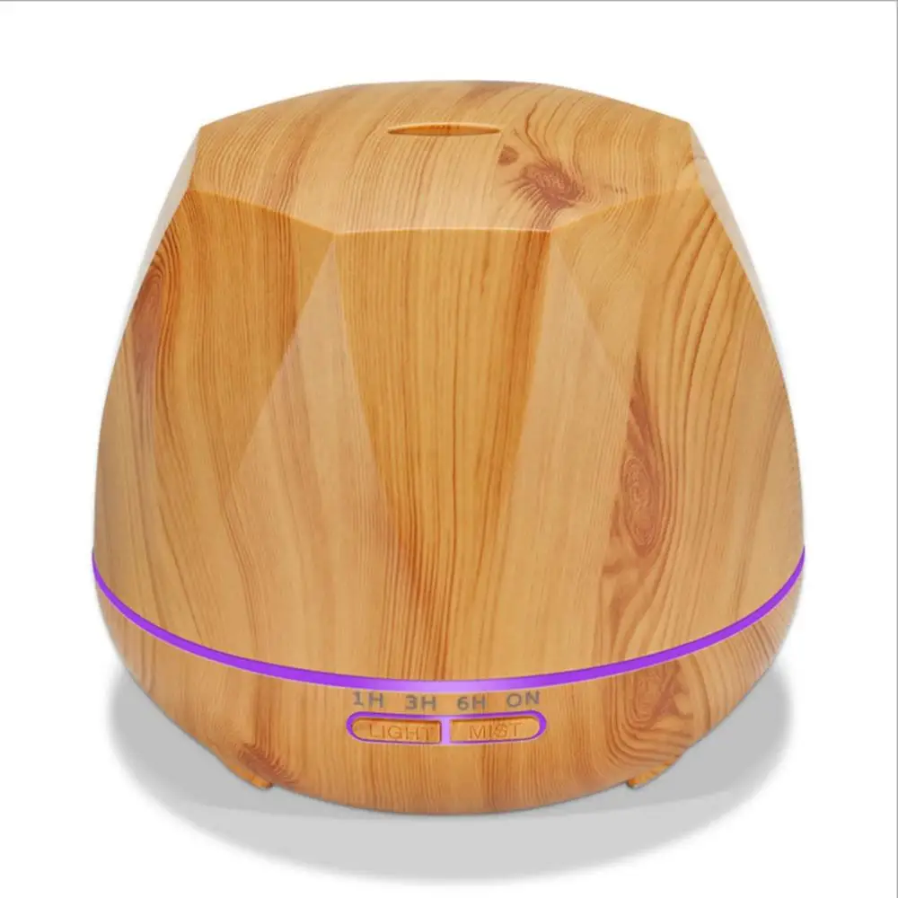 

Diamond Shape Air Humidifier Ultrasonic Aroma Essential Oil Diffuser 550Ml Aromatherapy Machine Wood Grain Color Changing