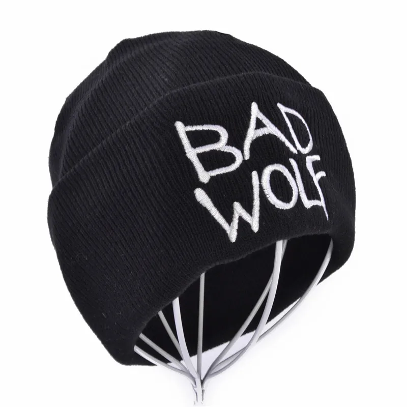 Зимняя вязаная шапка унисекс с вышитыми буквами Bad wolf, модные теплые шерстяные вязаные наушники, шапочки, шапки для мужчин и женщин