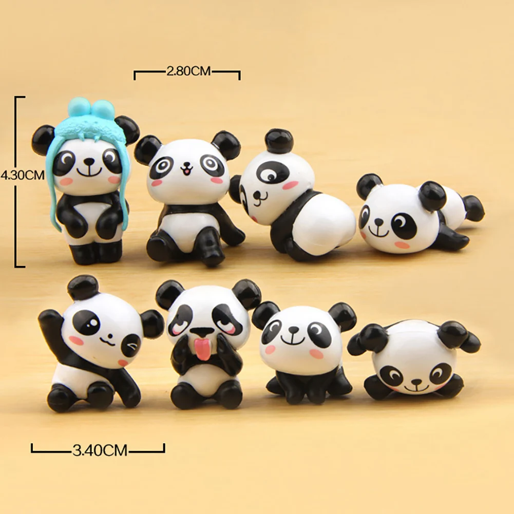 8Pcs/Set Cute Cartoon Panda Toy Figurines Landscape Fairy Garden Miniature Decor Chinese style Kawaiii Pandas Animals models