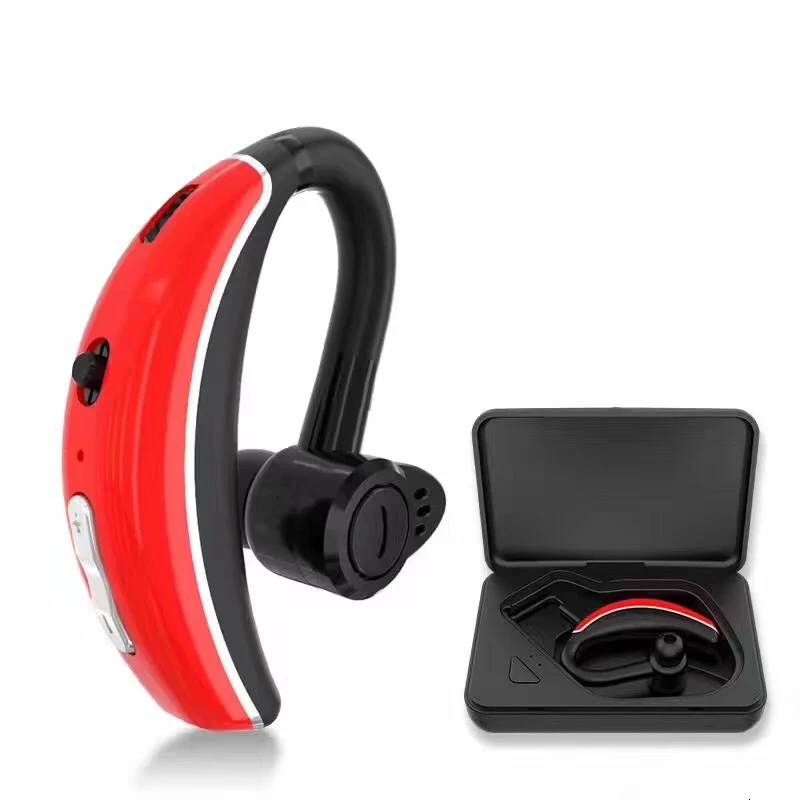 Bluetooth наушники Ubeamer Q8 с микрофоном, наушники с голосовым управлением, Беспроводная Bluetooth гарнитура для езды с шумоподавлением - Цвет: Red-charging Box