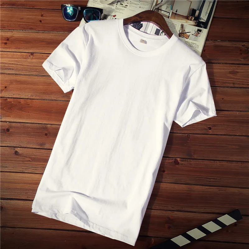 

Summer New Men's Cotton Short-sleeved T-shirt Round Neck Solid Color Half-sleeved Black and White Tide Clothes