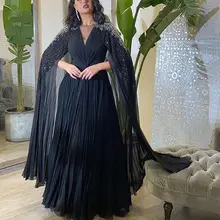 Выпускные платья с рукавами длиной до пола для женщин с бисером Suadi арабский глубокий v-образный вырез формальная вечерняя Роскошная Одежда