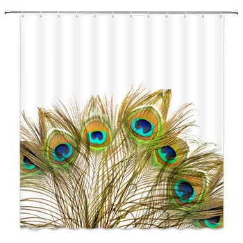 

Colorful Feather Pattern Waterproof Bath Curtain 3D Polyester Fabric Shower Curtain With Hooks For Mildewproof Bathroom Decor