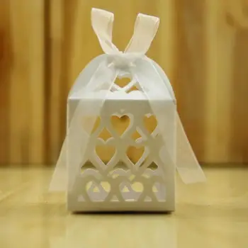 

50pcs Laser Cut Heart Wedding Candy Boxes Gift Box with Ribbon Birthday Sweet Bag for Guest Party Supplies Deco Anniversaire