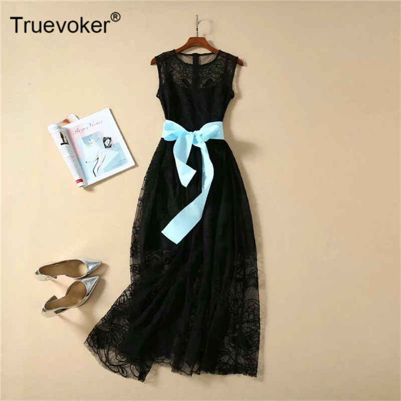 Truevoker, летние черные кружевные макси платья для вечеринок, Женские винтажные платья с вышивкой по щиколотку, кружевные праздничные платья