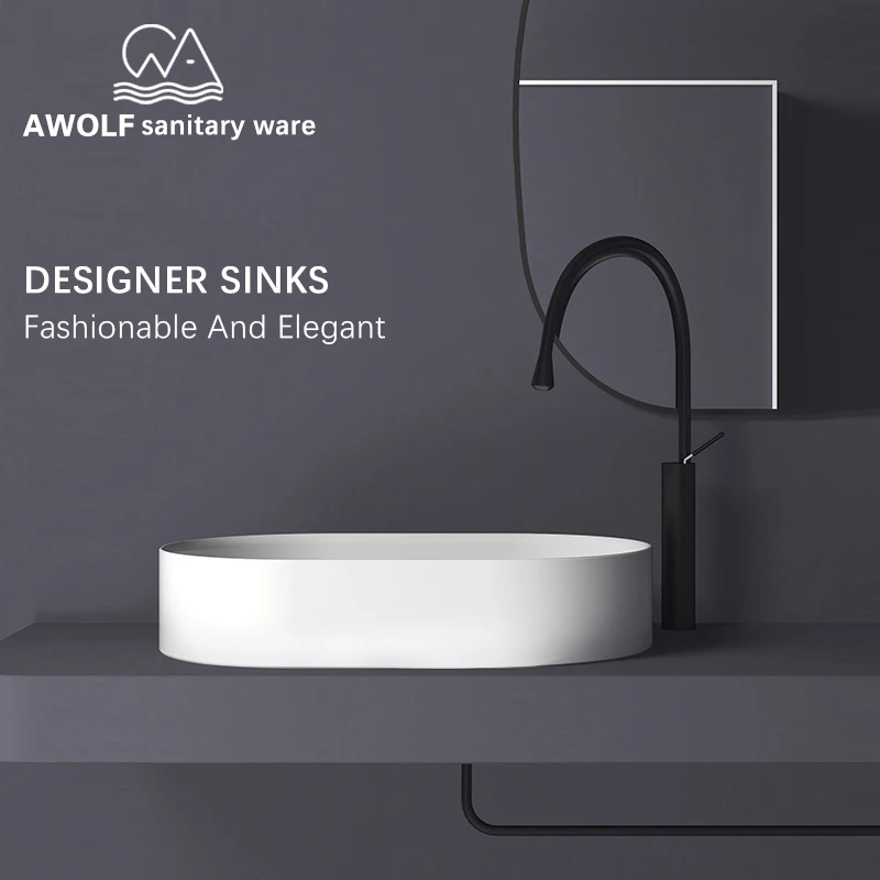 

Modern Art Ceramic Vessel Bathroom Sinks Matte Green White Above Counted Luxury Washing Basin Bowl With Drain Soft Hose AM931