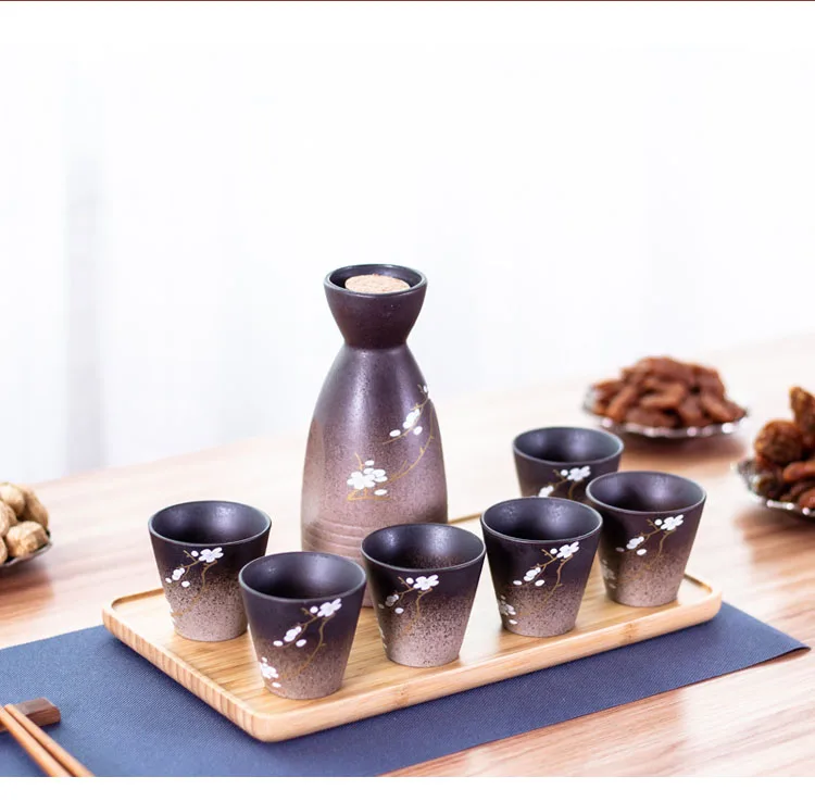 Title 1, Vintage seramik sake potası ve kase seti, Japon...
