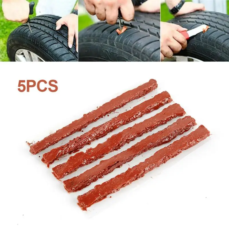 

5pcs Tubeless Tire Repair Strips Stiring Glue For Tyre Puncture Emergency Car Motorcycle Bike Tyre Repairing Rubber Strips