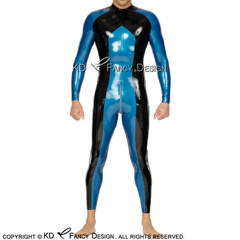 Черный и синий сексуальный комбинезон из латекса с перевернутой U Форма
