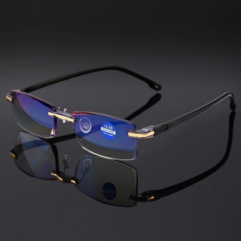 2022 Frameless Square Reading Glasses For Men Women's Anti Blue Light