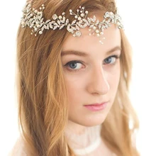 Свадебный Хрустальный головной убор со стразами Свадебный Выпускной Винтажный серебряный ободок для волос лоза волос с лентами для женщин