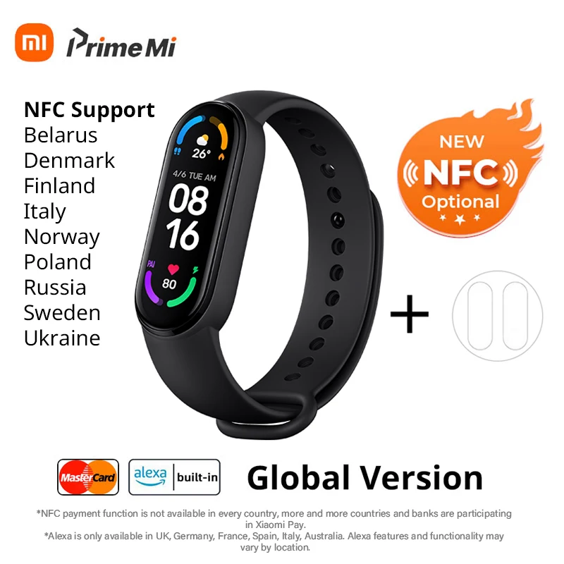 Умный Фитнес-браслет Xiaomi Mi Band 6 NFC с функцией измерения пульса и уровня кислорода в