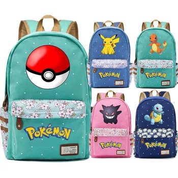 

Hot Anime Squirtle Pikachu Flowers Dot Boy Girl School bag Women Bagpack Teenagers Schoolbag Canvas Lady Femme Backpack