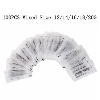 

Piercing Needles 100PCS Mixed Sizes 12G/14G/16G/18G/20G Body Piercing Needle For Ear Nose Eyebrow Tongue Aguja Piercing Tool