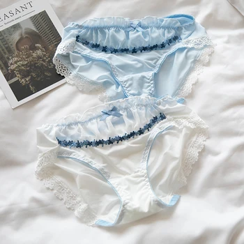 

new Japanese lovely lace low waist milk silk underwear ice silk white blue lingerie string ropa interior mujer thongs