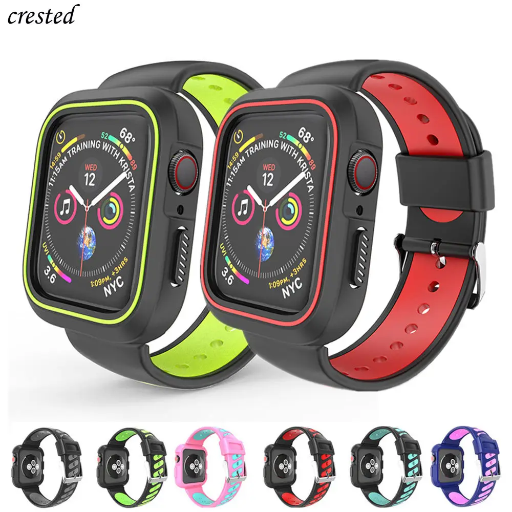 Чехол+ ремешок для apple Watch 3 ремешок 38 мм 42 мм iWatch ремешок 42 мм 38 мм мягкий дышащий силиконовый ремешок для часов Браслет apple watch 3 2 1