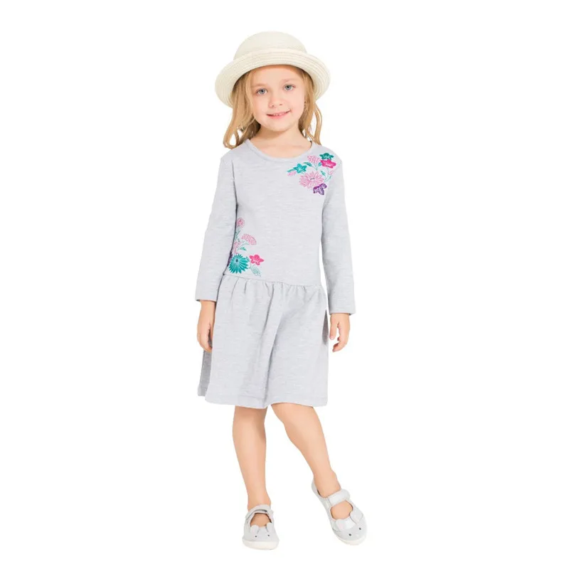Jumping Meters Girls Cotton Dresses Floral Embroidery 3-12T