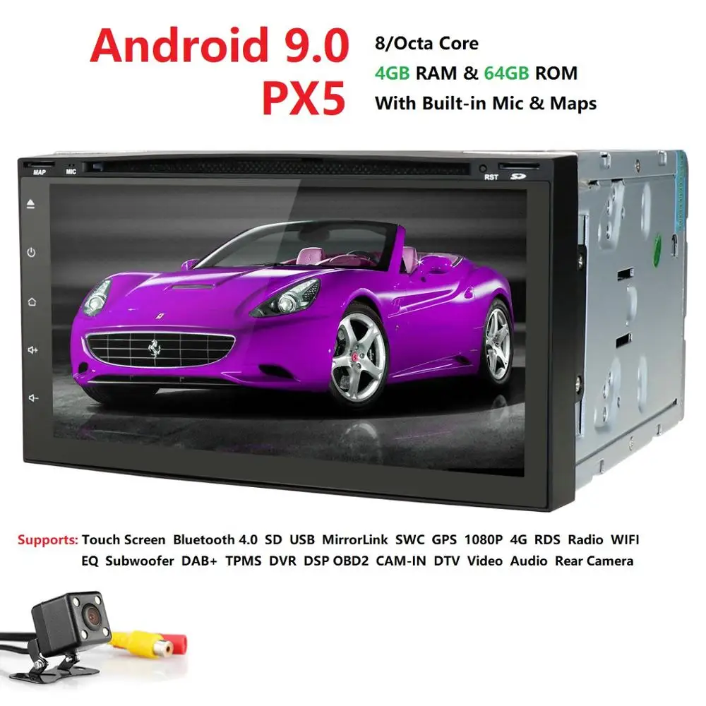 Распродажа 2 двойной Din универсальный автомобильный Радио dvd-плеер стерео 4G+ 64G 7 дюймов Android 9,0 Авторадио Gps навигация Восьмиядерный BT FM