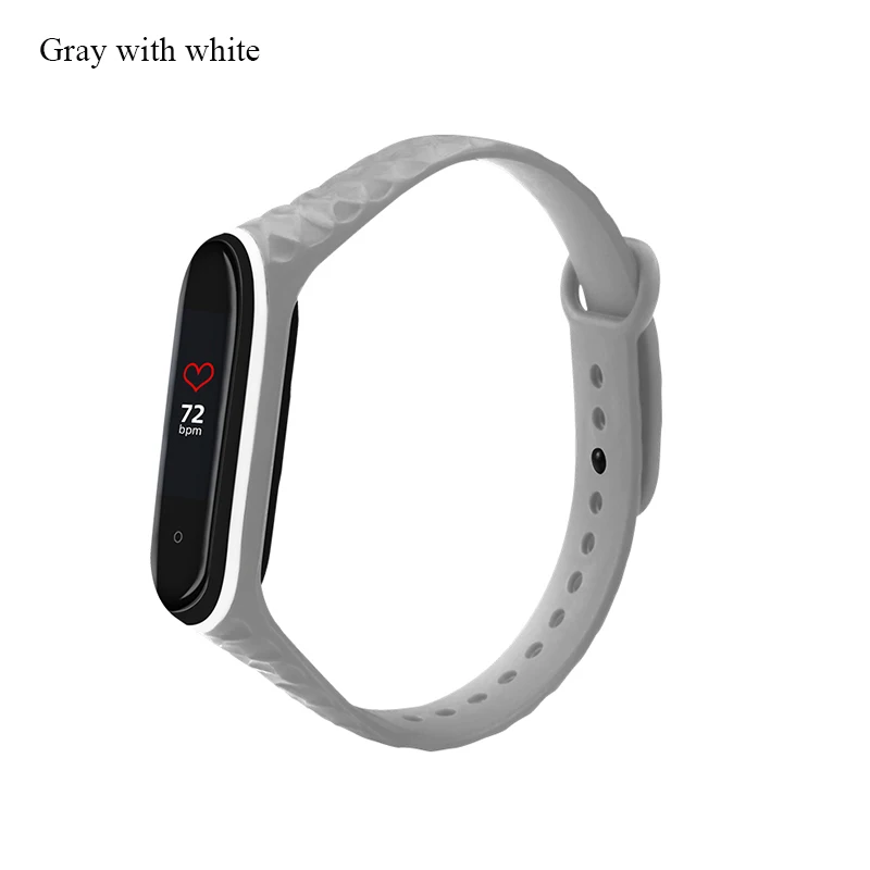 BOORUI Diamond mi band 4 ремешок двойной цветной pulsera mi band 4 Аксессуары Силиконовый mi band 3 ремешок для xiaomi mi band 3 4 ремешок - Цвет: Gray with white