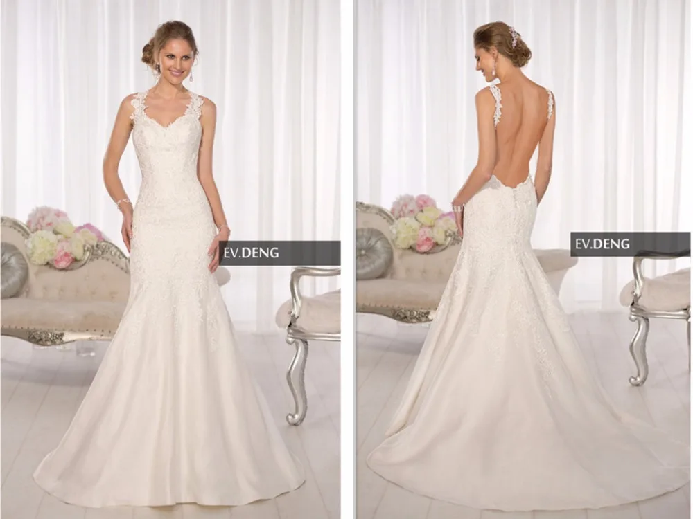 

custom-made sexy backless satin appliques lace casamento mermaid wedding dress 2016 hot sale long vestido de noiva Bridal gown