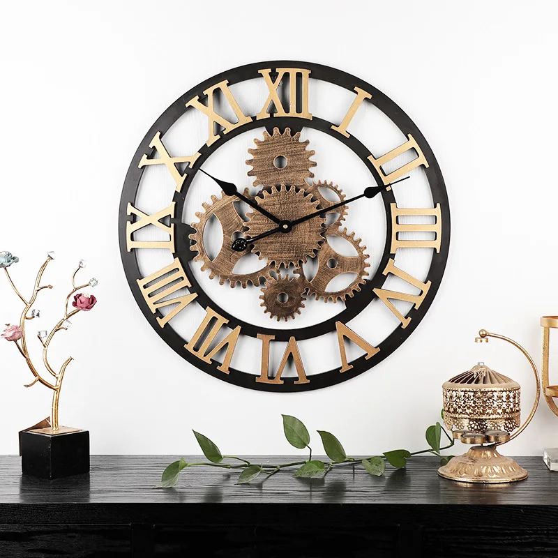 

Wooden Wall Clock Gear Vintage Hanging Table Living Room Dining Room Decoration Creative Wall Clock