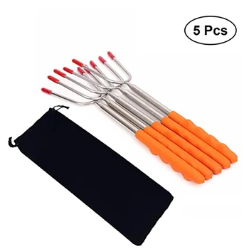 

5 Pcs Roasting Sticks Extendable Fork BBQ Campfire Kids Fun Barbecue Fork BBQ Tools