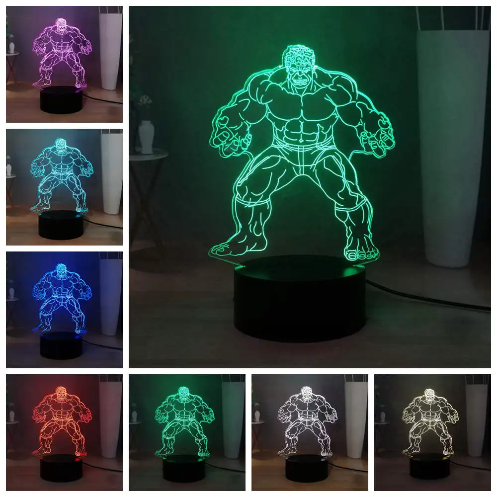 Серия Marvel Movie 3D Super Hero Hulk акриловая светодиодная Ночная RGB лампа с 7 меняющимися