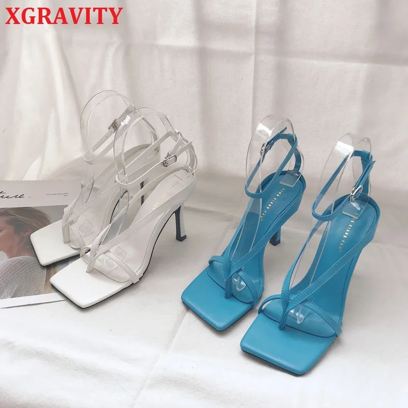 

XGRAVITY Lady Shoes Fashion Flip Flop Design Women High Heel Sandals Buckle Woman Sexy Shoes Elegant Dress Shoes Female A260