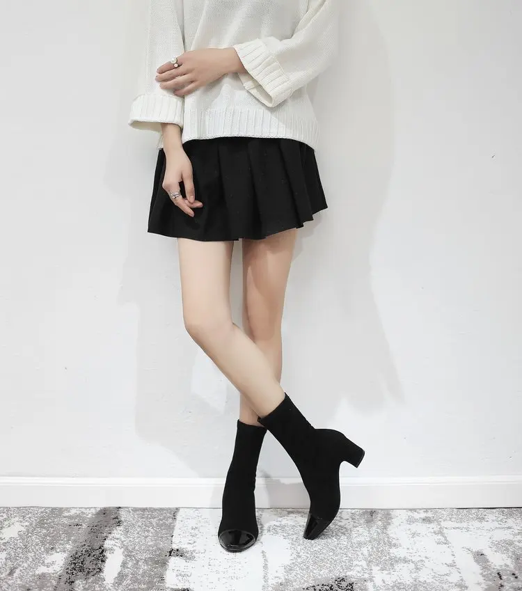 Botas mujer invierno/ г.; новые флоковые ботинки; женские модные ботинки на квадратном каблуке; сезон осень-зима; botte femme; A00349
