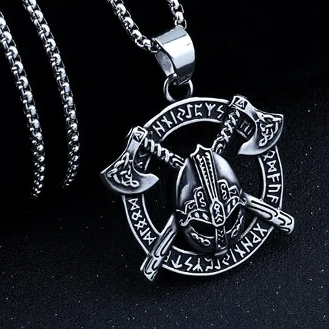 Viking Warrior Mask Axe Hollow Chain Pendant Necklace For Men Male Neck Gift