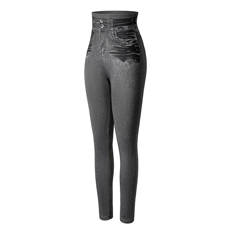 Women Gym Leggings Faux Denim Jeans Leggings Pocket Printing Leggings Casual High Waist Pencil Pants Slimming Push Up Pants yoga pants for women