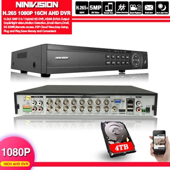 

NINIVISION 16CH AHD DVR AHD TVI CVI HD 1080P Video Recorder H.264 CCTV Camera Onvif Network 16 Channel IP NVR Multi-language 1TB