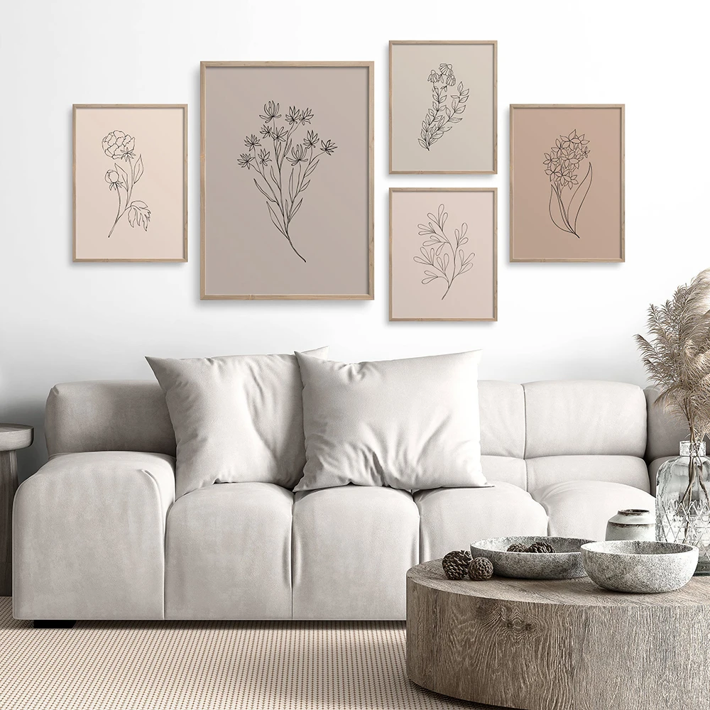 Abstract Boho Flower Gallery Minimalist Wall Art Canvas Painting Nordic Posters And Prints Wall Pictures For Living Room Decor abstract mountain river landscape canvas poster boho sun wall art print painting nordic wall pictures for living room home decor