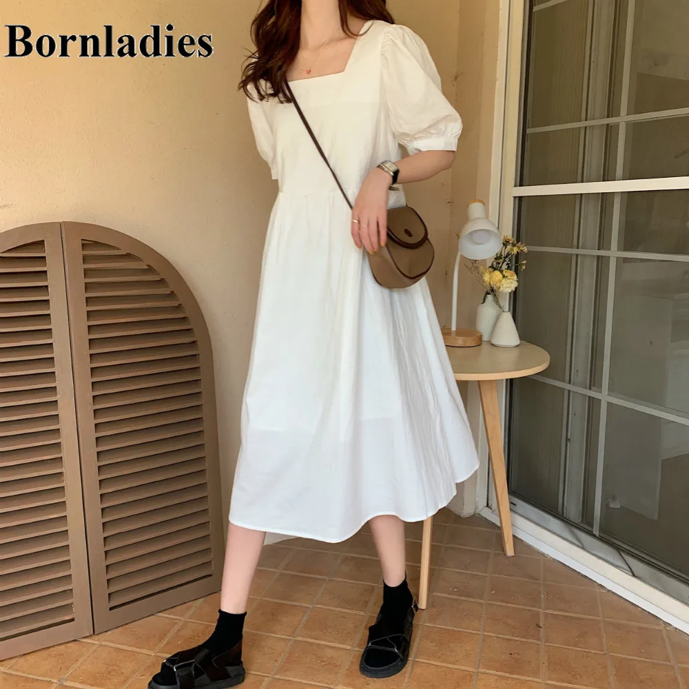 Женское винтажное Длинное свободное платье bornlady однотонный плиссированный