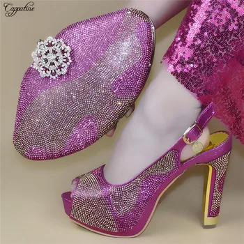

New fashion Fuchsia high heel lady shoes with handbag set for party 988-1, heel height 12cm