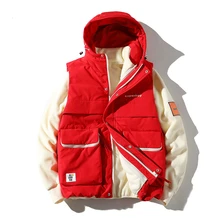 Новинка зимы, мужская повседневная куртка-пуховик с капюшоном, парка, жилет для мужчин и подростков, модный теплый плотный флисовый пуховик+ жилет для мужчин