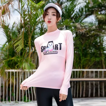

Women's Long Sleeve Rashguard Swim Shirt SPF 50+ Bathing Suits UV Sun Protection Swim Tee Pink Basic Skin Wetsuit Tops & Bottoms