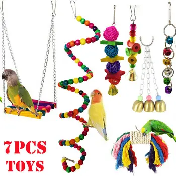 

7Pcs/Set Beaks Metal Rope Small Bird Parrot Budgie Cockatiel Cage Hanging Toys