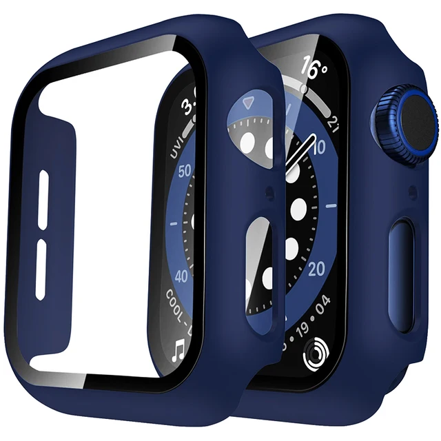 Watch Cover+Tempered Glass for Apple Watch Case 45mm 41mm 44mm 40mm 42mm 38mm,Bumper+Screen Protector for Iwatch 7 SE 6 5 4 3 2 Midnight Blue